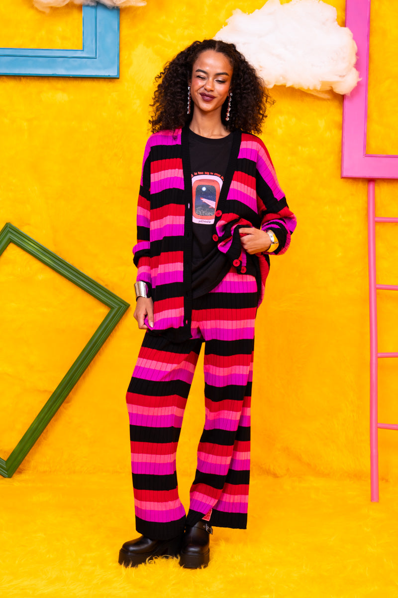 Sara Knitted Pants Multi Colored Black Stripes Πλεκτό Παντελόνι Petit Boutik
