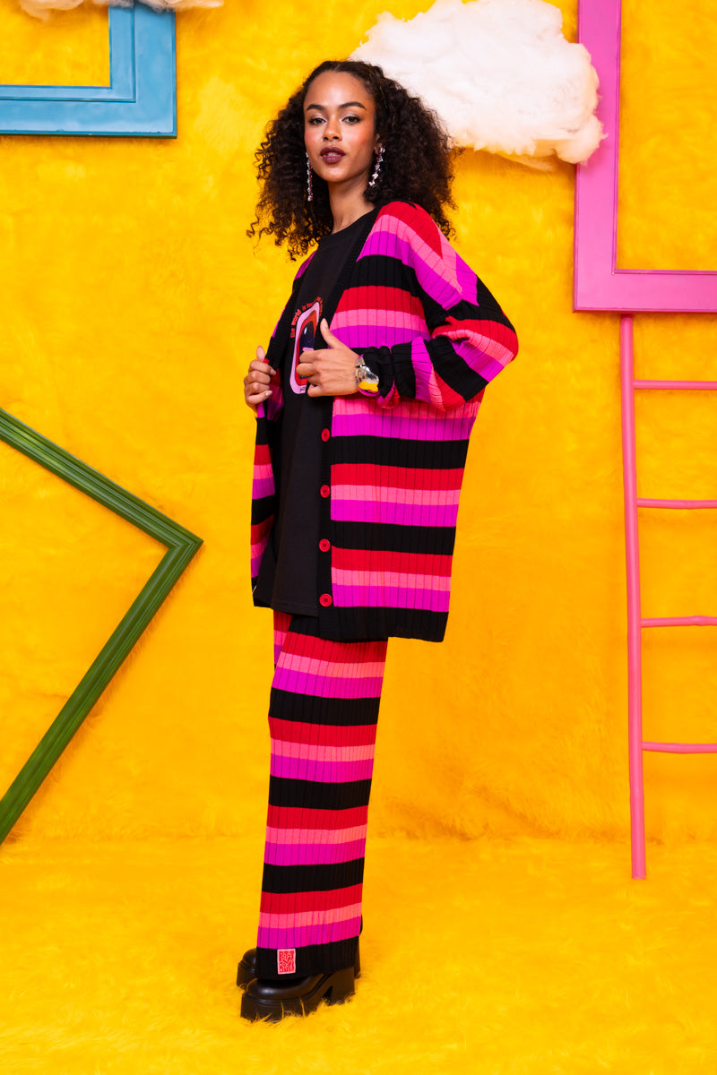 Claire Knitted Cardigan Multi Colored Black Stripes Πλεκτή Ζακέτα Petit Boutik