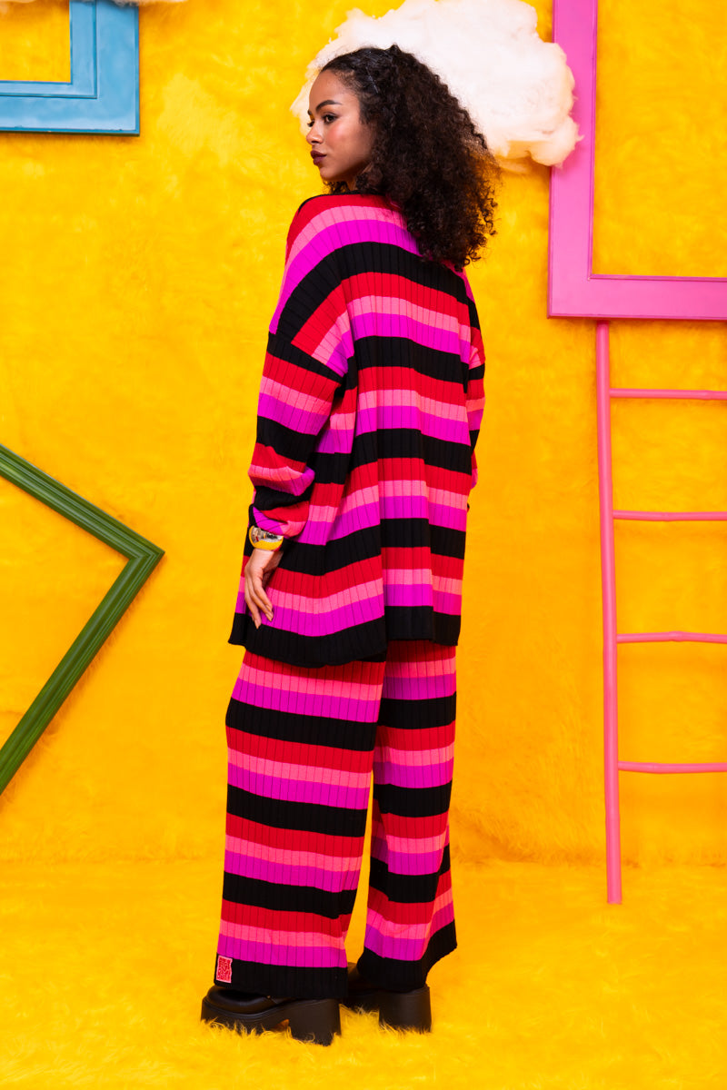 Sara Knitted Pants Multi Colored Black Stripes Πλεκτό Παντελόνι Petit Boutik
