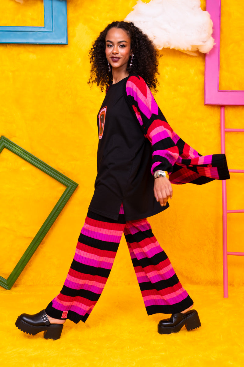 Claire Knitted Cardigan Multi Colored Black Stripes Πλεκτή Ζακέτα Petit Boutik