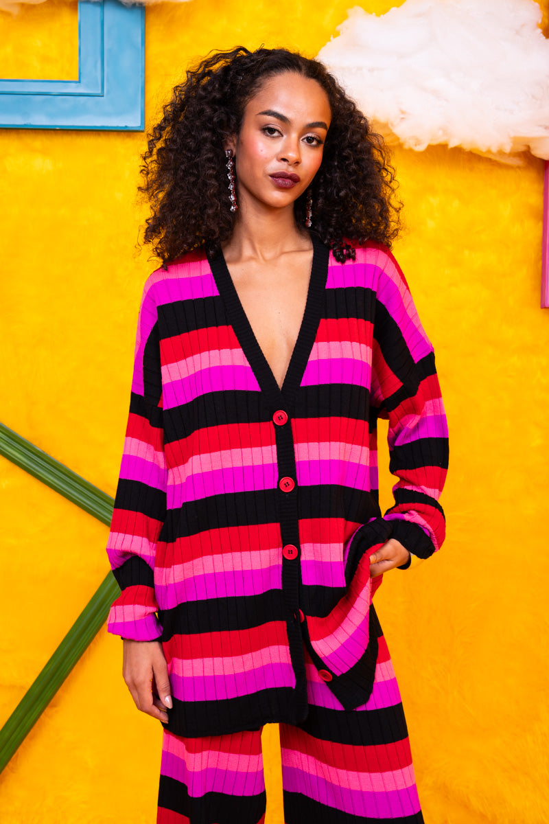 Claire Knitted Cardigan Multi Colored Black Stripes Πλεκτή Ζακέτα Petit Boutik