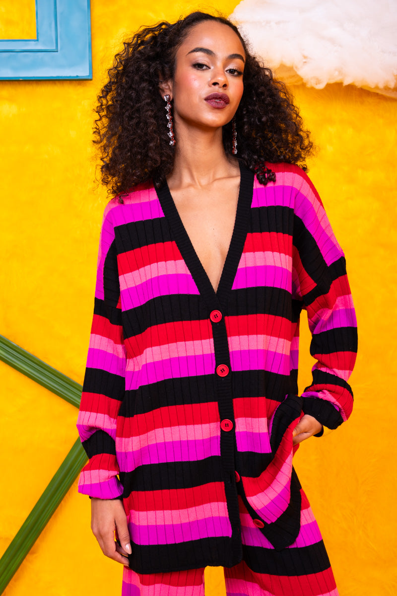 Claire Knitted Cardigan Multi Colored Black Stripes Πλεκτή Ζακέτα Petit Boutik