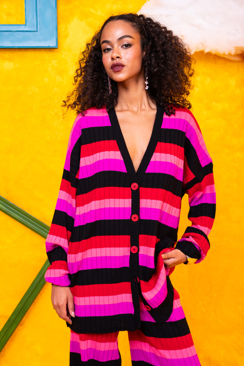 Claire Knitted Cardigan Multi Colored Black Stripes Πλεκτή Ζακέτα Petit Boutik
