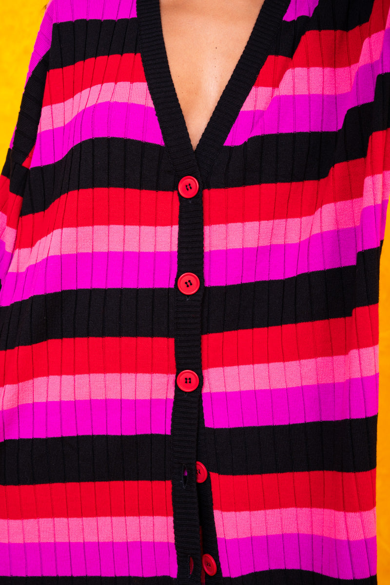 Claire Knitted Cardigan Multi Colored Black Stripes Πλεκτή Ζακέτα Petit Boutik