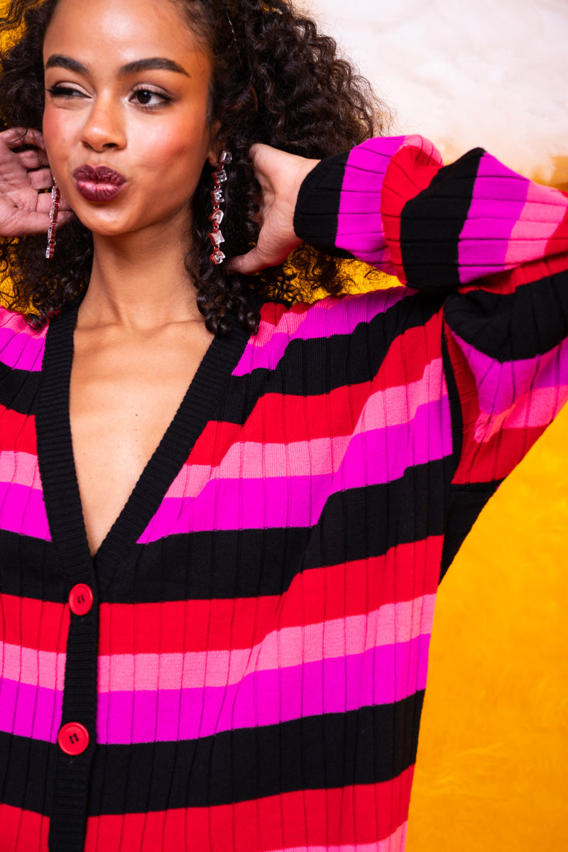 Claire Knitted Cardigan Multi Colored Black Stripes Πλεκτή Ζακέτα Petit Boutik