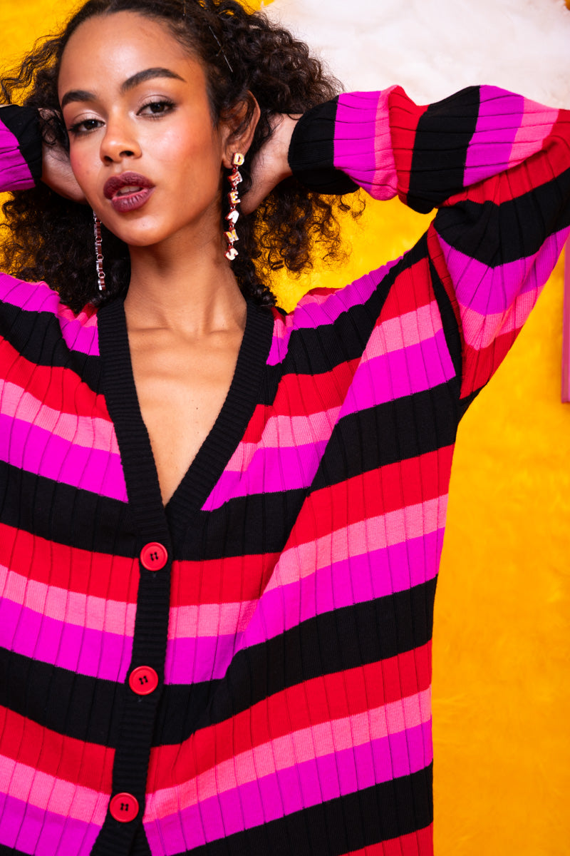 Claire Knitted Cardigan Multi Colored Black Stripes Πλεκτή Ζακέτα Petit Boutik