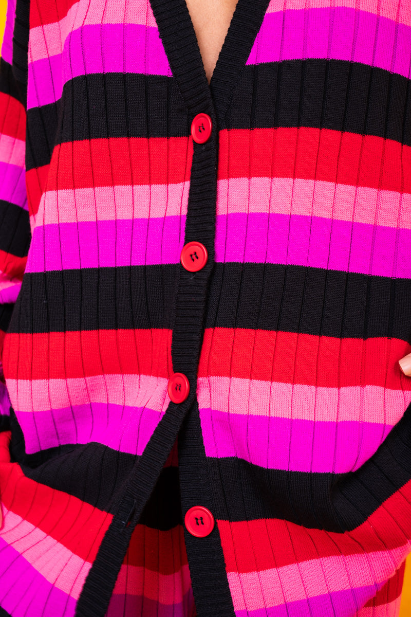 Claire Knitted Cardigan Multi Colored Black Stripes Πλεκτή Ζακέτα Petit Boutik