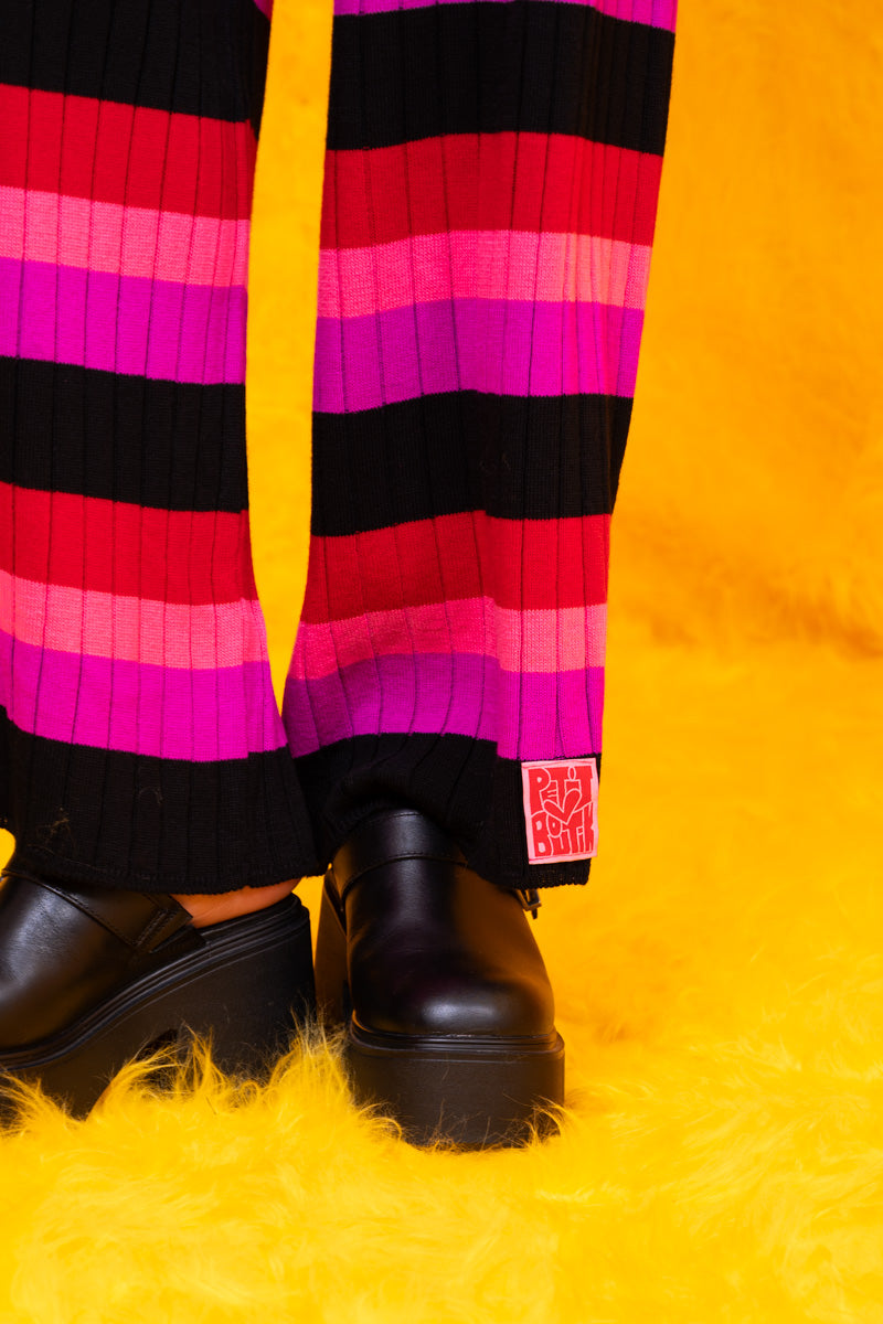 Sara Knitted Pants Multi Colored Black Stripes Πλεκτό Παντελόνι Petit Boutik
