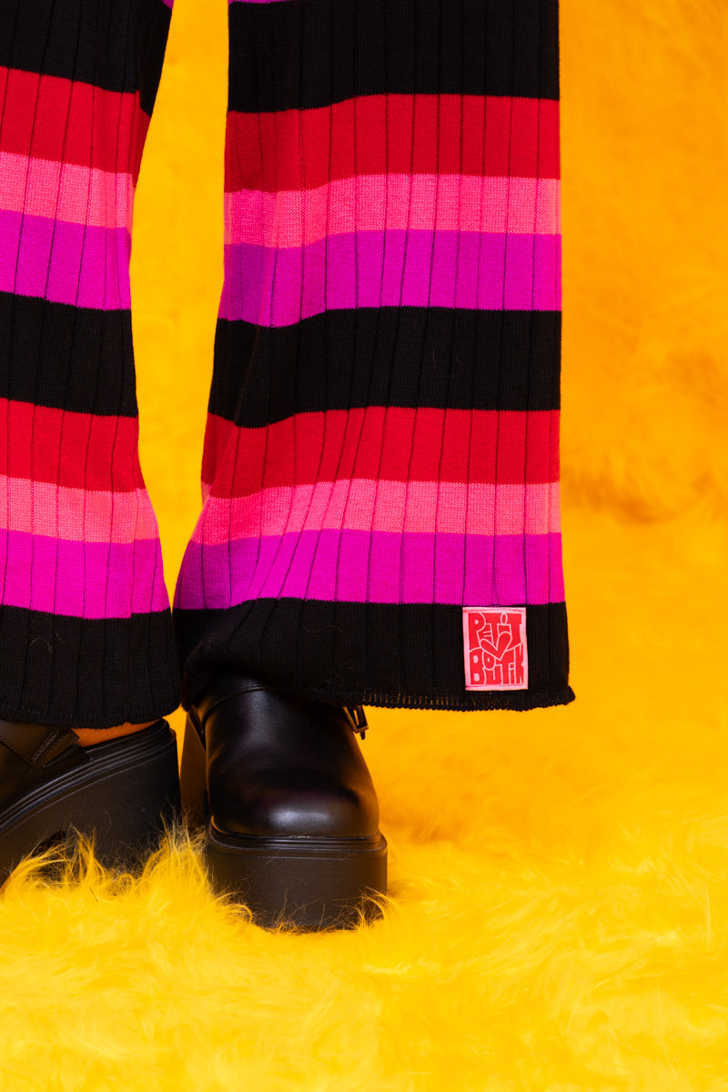 Sara Knitted Pants Multi Colored Black Stripes Πλεκτό Παντελόνι Petit Boutik