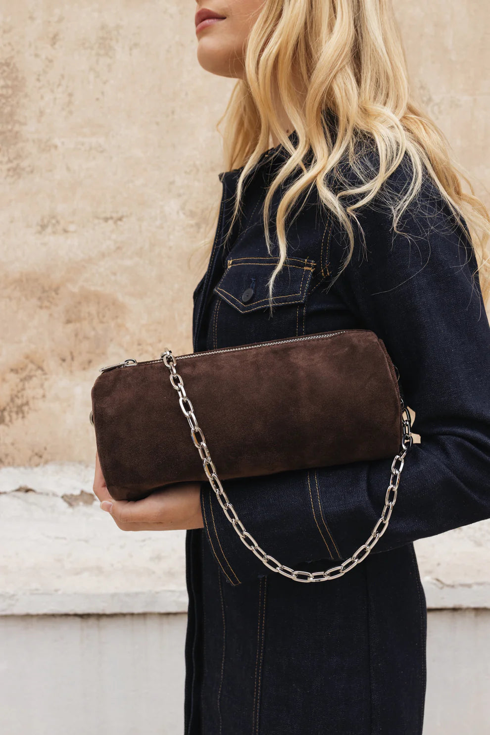 Barrel Bag (brown suede genuine leather)