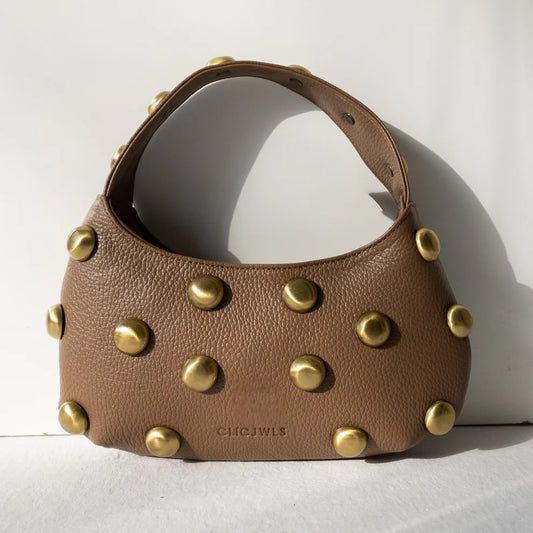 CANDY MINI (choco brown dolaro genuine leather with bronze studs)