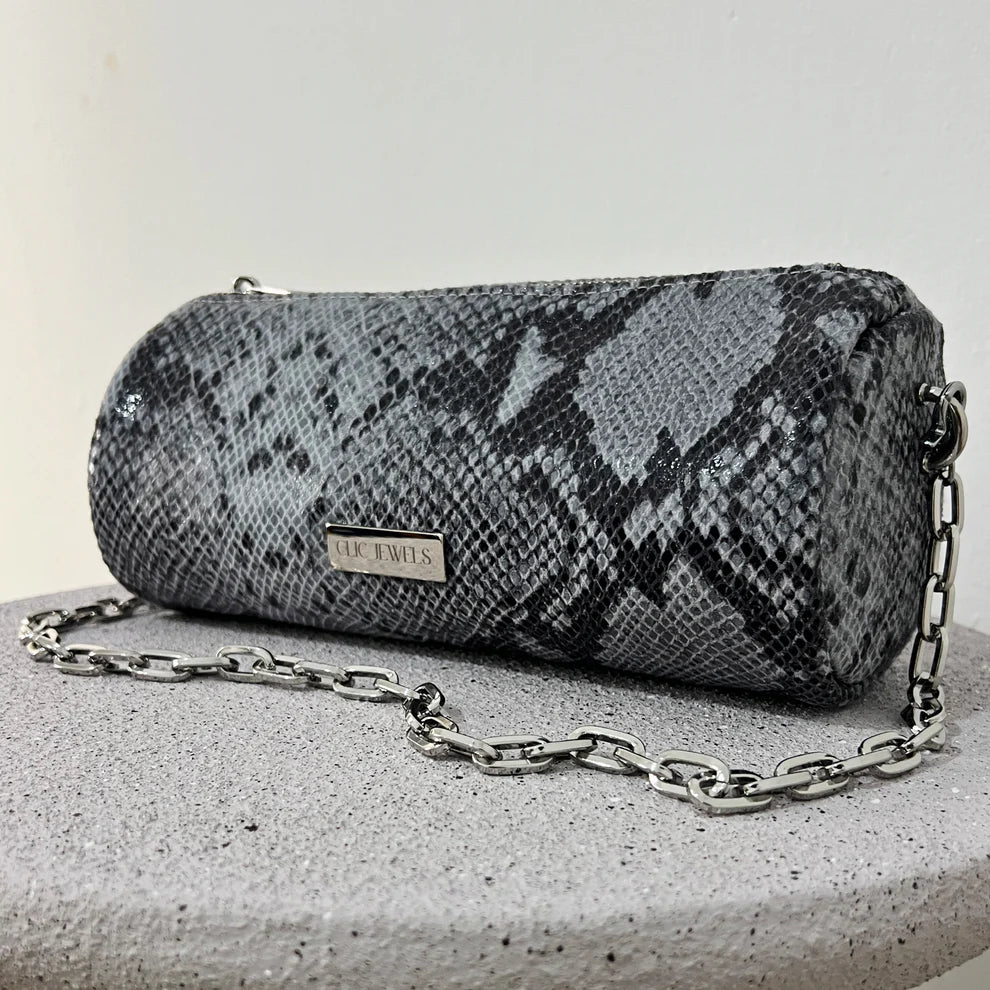 Barrel Bag (grey python print genuine leather)
