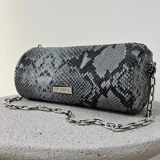 Barrel Bag (grey python print genuine leather)