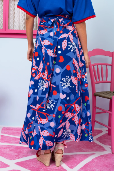 Klara Wrap Skirt Vis Blue Pink Floral Δετή Φούστα Petit Boutik