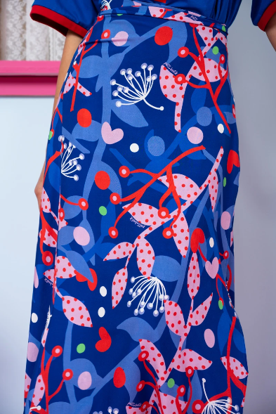 Klara Wrap Skirt Vis Blue Pink Floral Δετή Φούστα Petit Boutik