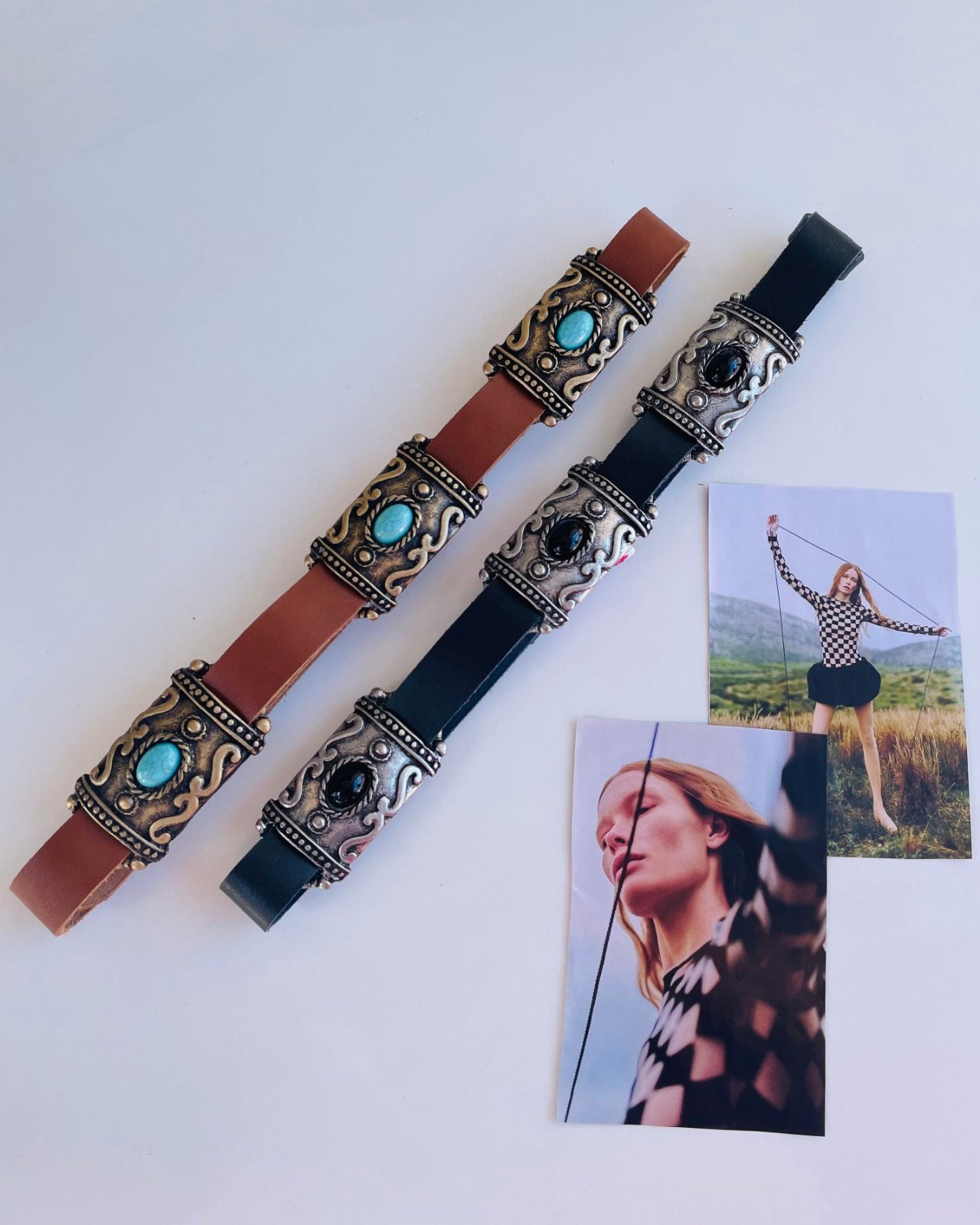 Kithnia Brown Leather Belt (blue)