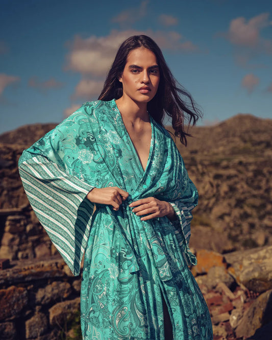 PAISLEY WAVES 100% VISCOSE KIMONO
