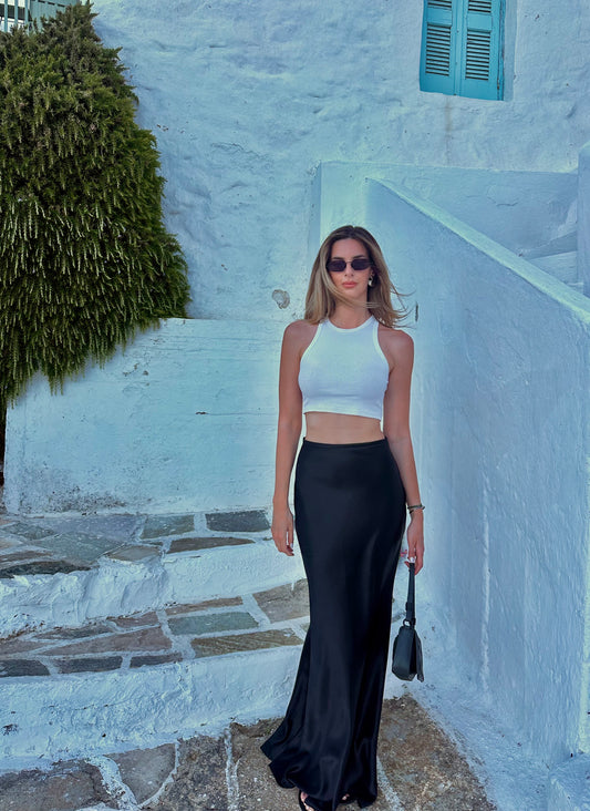 ''Kill Bill'' Black Maxi High Waist Satin Skirt