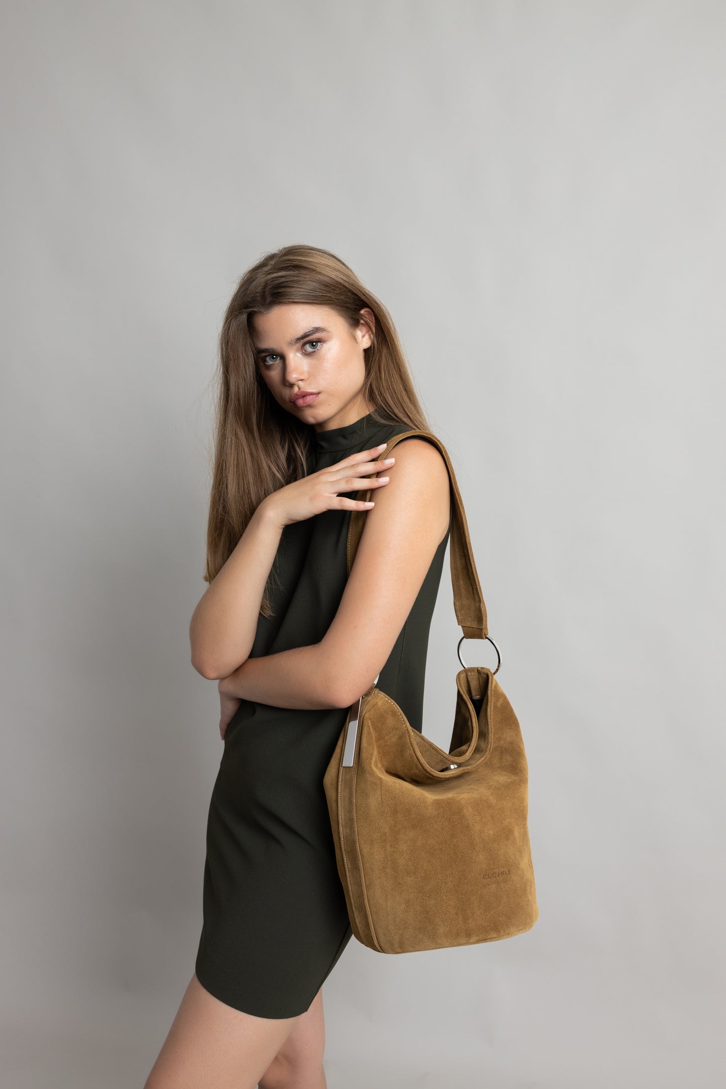 SANDRA BUCKETBAG (camel suede genuine leather)