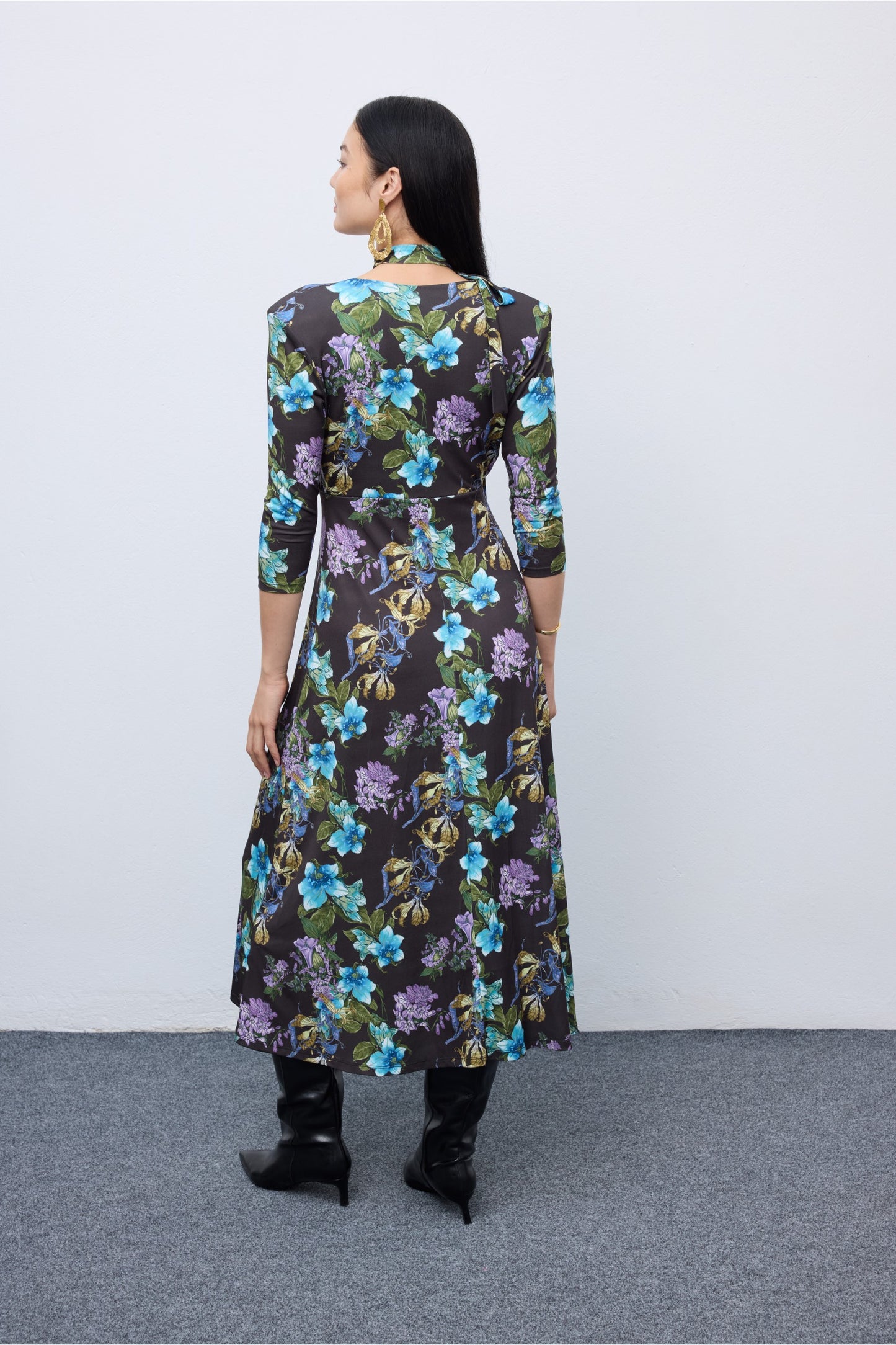 Mocha Bloom Midi Jersey Dress