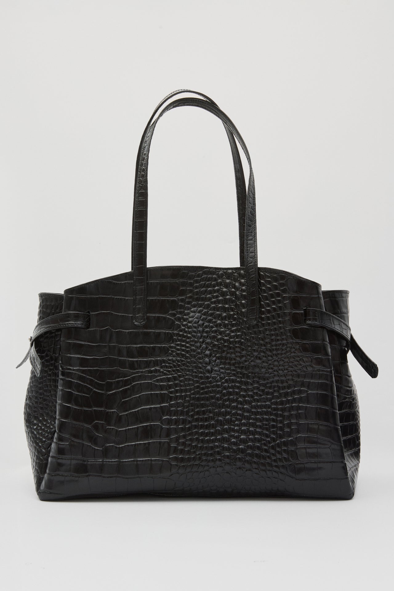 LORENE ΔEΡΜΑΤΙΝΗ SHOPPER ΤΣΑΝΤΑ ΜΑΥΡΗ ΚΡΟΚΟ