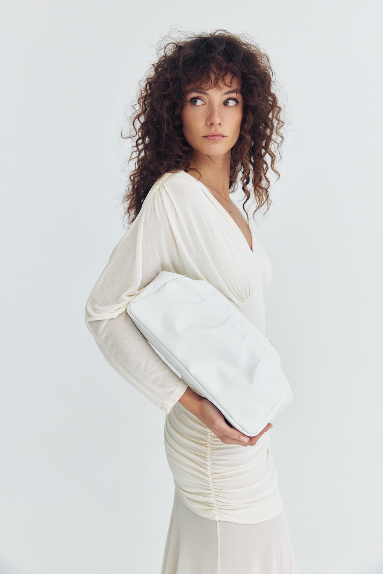 DIMI ΔΕΡΜΑΤΙΝΗ CLUTCH ΤΣΑΝΤΑ ΛΕΥΚΗ