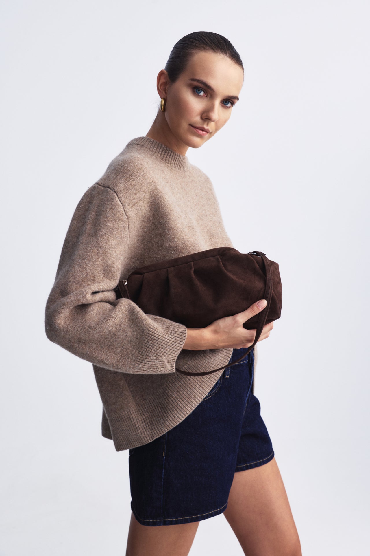 DIMI CLUTCH SUEDE ΤΣΑΝΤΑ ΚΑΦΕ