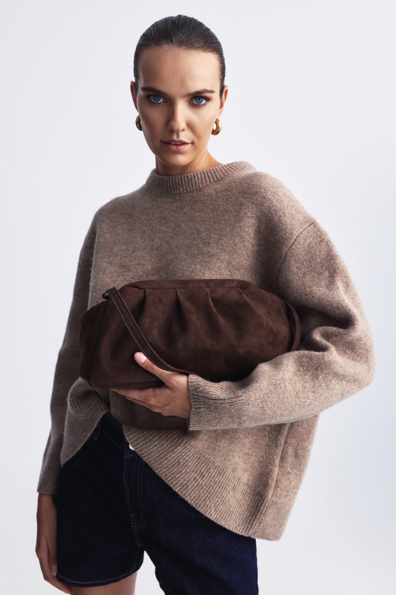 DIMI CLUTCH SUEDE ΤΣΑΝΤΑ ΚΑΦΕ