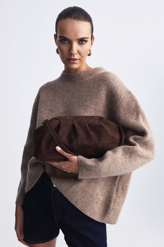 DIMI CLUTCH SUEDE ΤΣΑΝΤΑ ΚΑΦΕ