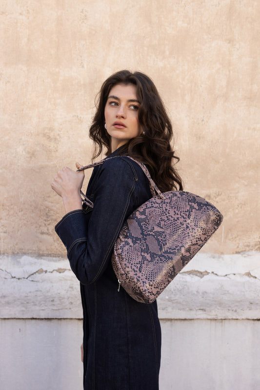 BELLA BOWLING BAG (brown python print genuine leather-limited)