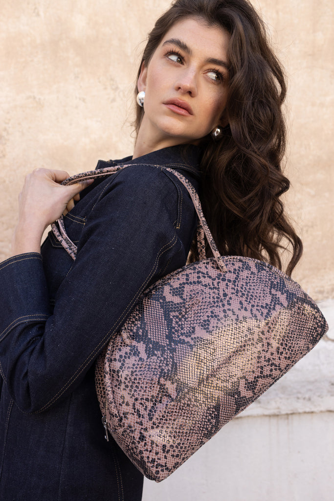 BELLA BOWLING BAG (brown python print genuine leather-limited)