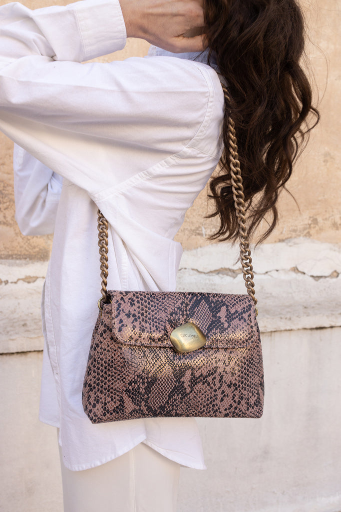 DONNA MEDIUM (brown python print genuine leather-limited)
