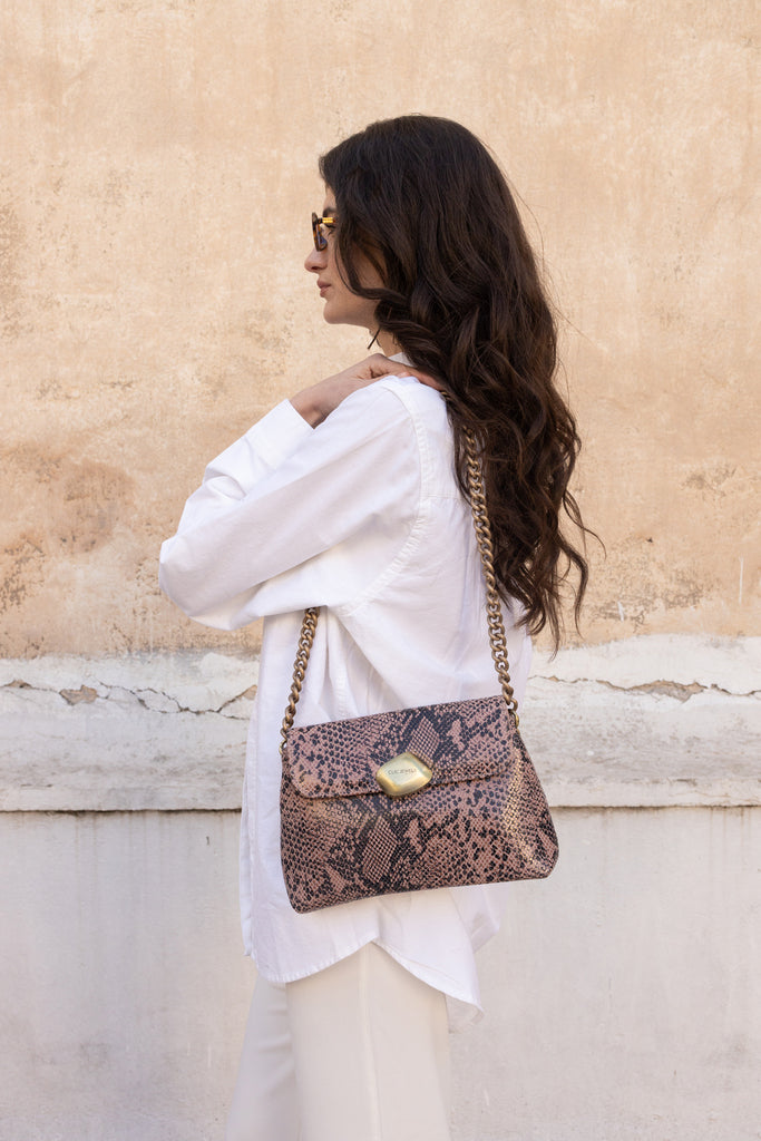 DONNA MEDIUM (brown python print genuine leather-limited)