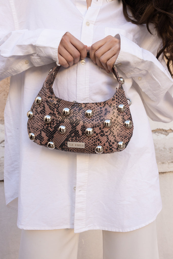 CANDY MINI STUDS (brown python print genuine leather-limited)