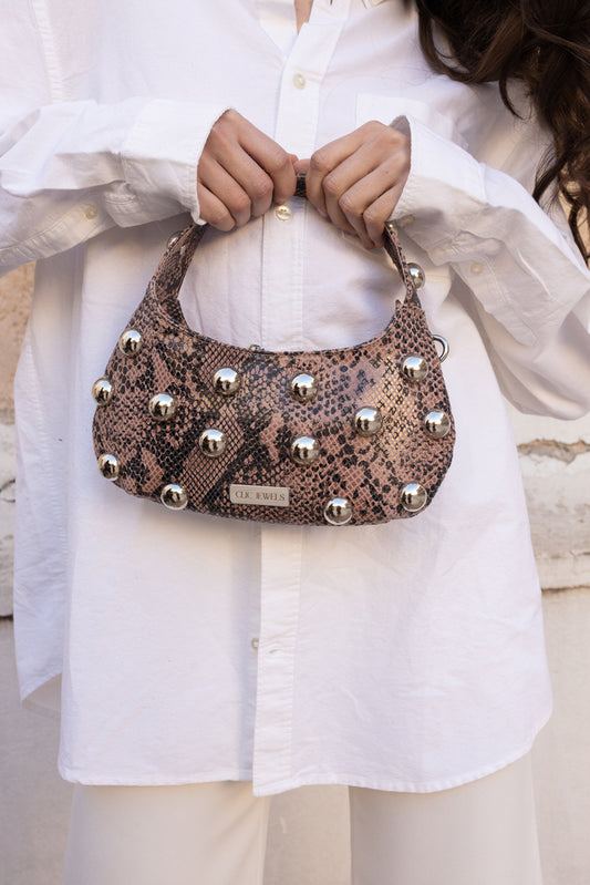 CANDY MINI STUDS (brown python print genuine leather-limited)