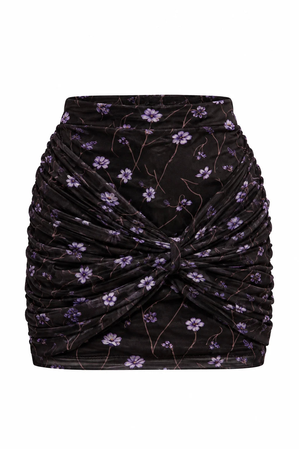 VIOLETTA RUCHED FLORAL MESH MINI SKIRT