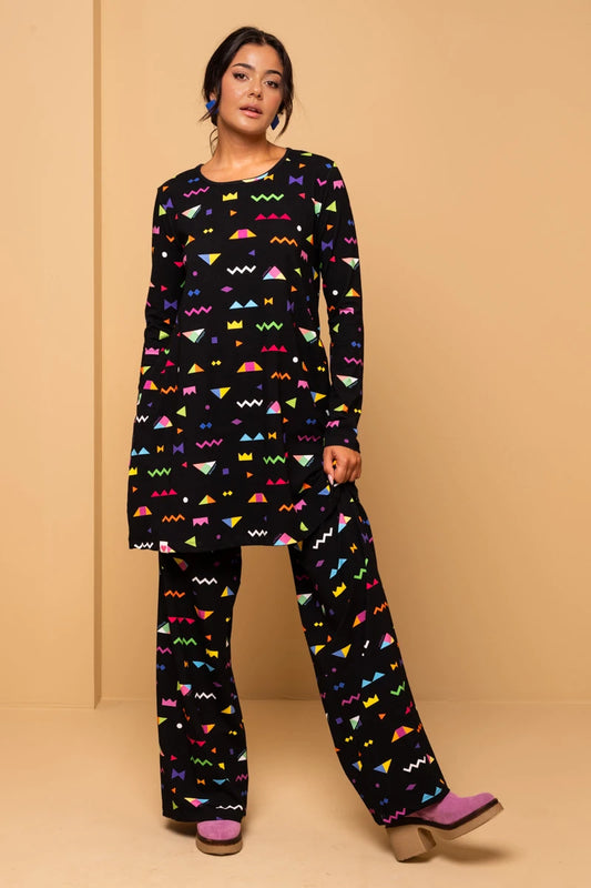 Akita Pants Black Geometrical Abstract Παντελόνα Petit Boutik