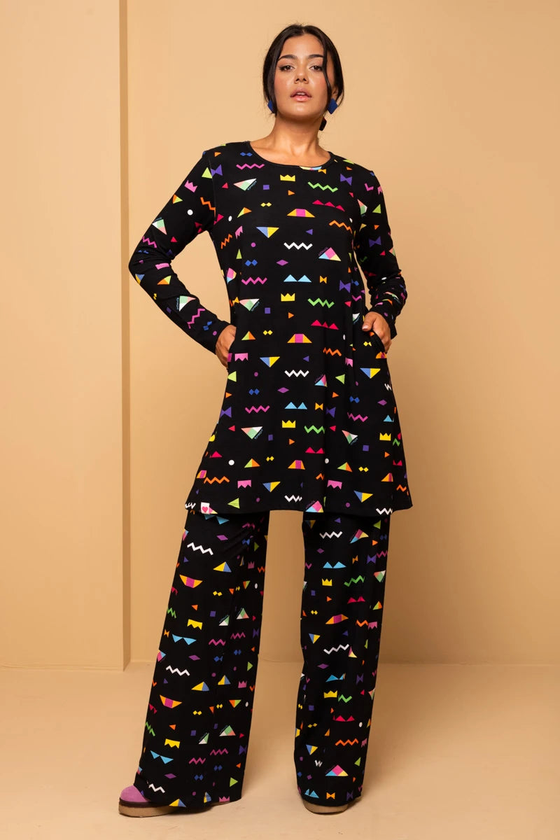 Akita Pants Black Geometrical Abstract Παντελόνα Petit Boutik