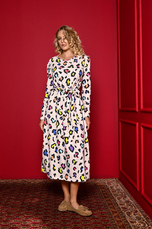 Amelia Dress Multi Leopard Φούτερ Φόρεμα με Ζώνη Petit Boutik