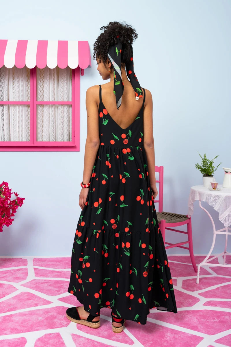 Athena Dress Vis Black Cherries Φόρεμα με Ζώνη & Τσέπες Petit Boutik