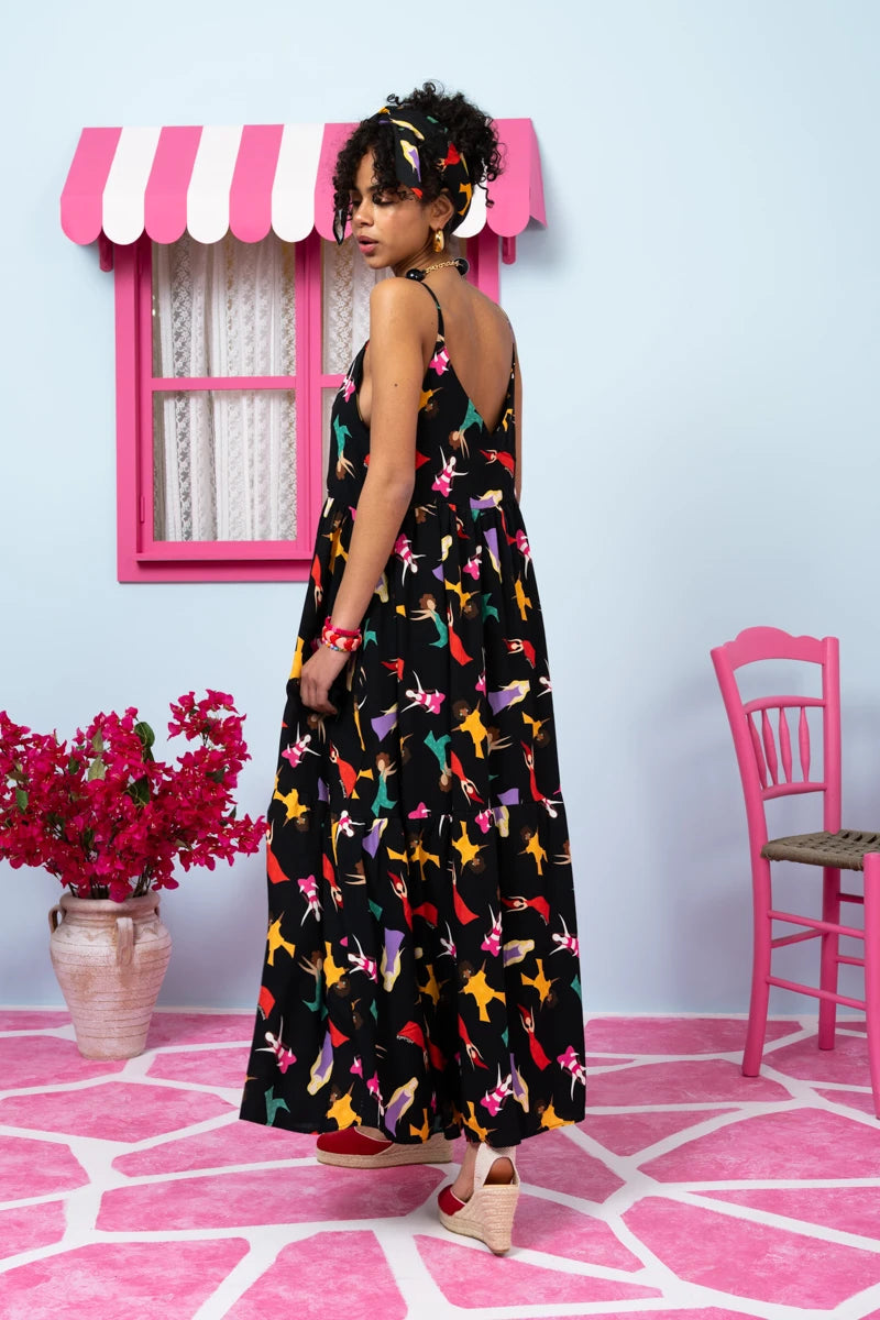 Athena Dress Vis Black Dancing Girls Φόρεμα με Ζώνη & Τσέπες Petit Boutik