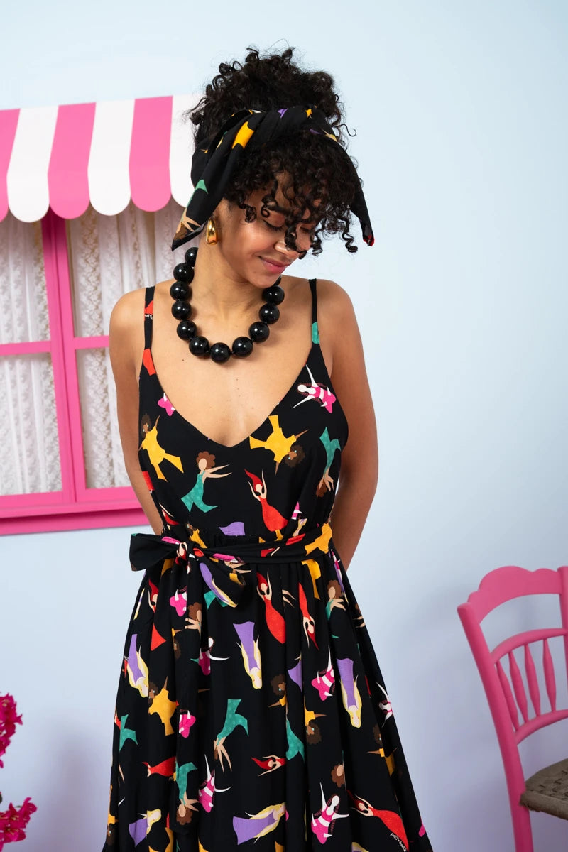 Athena Dress Vis Black Dancing Girls Φόρεμα με Ζώνη & Τσέπες Petit Boutik