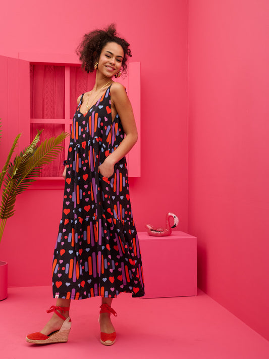 Athena Dress Vis Black Game Hearts Φόρεμα με Ζώνη & Τσέπες Petit Boutik