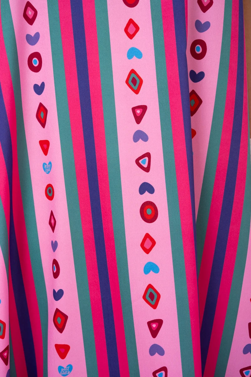 Betty Dress Purple Multi Stripes Aztek Frill Sleeves Φόρεμα με Ζώνη & Τσέπες Petit Boutik