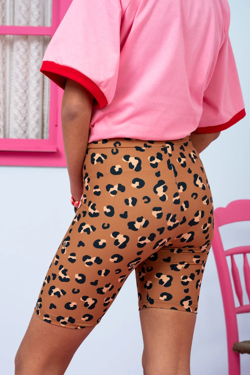 Biker Short Brown Animal Print Leopar Ποδηλατικό Κολάν Petit Boutik