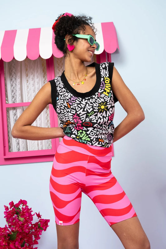 Biker Short Pink Red Waves Ποδηλατικό Κολάν Petit Boutik