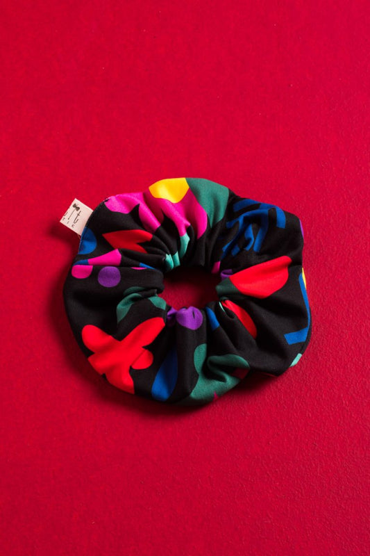 Black Mexican Flowers Scrunchie XXLarge Σούρα Μαλλιών Petit Boutik