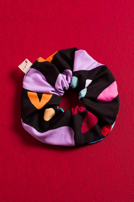 Black Multi Hearts Scrunchie XXLarge Σούρα Μαλλιών Petit Boutik