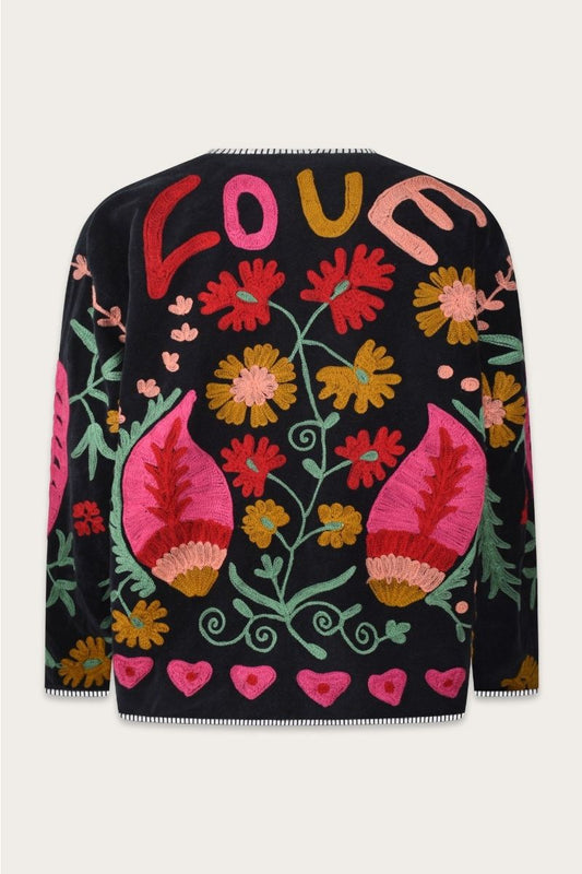 Embroidery Jacket – Black with blue-pink embroidery