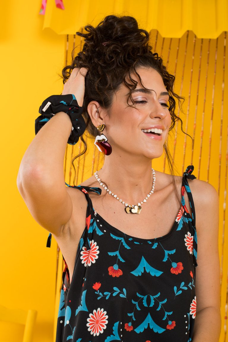 Blue Folk Floral Scrunchie Σούρα Μαλλιών Petit Boutik